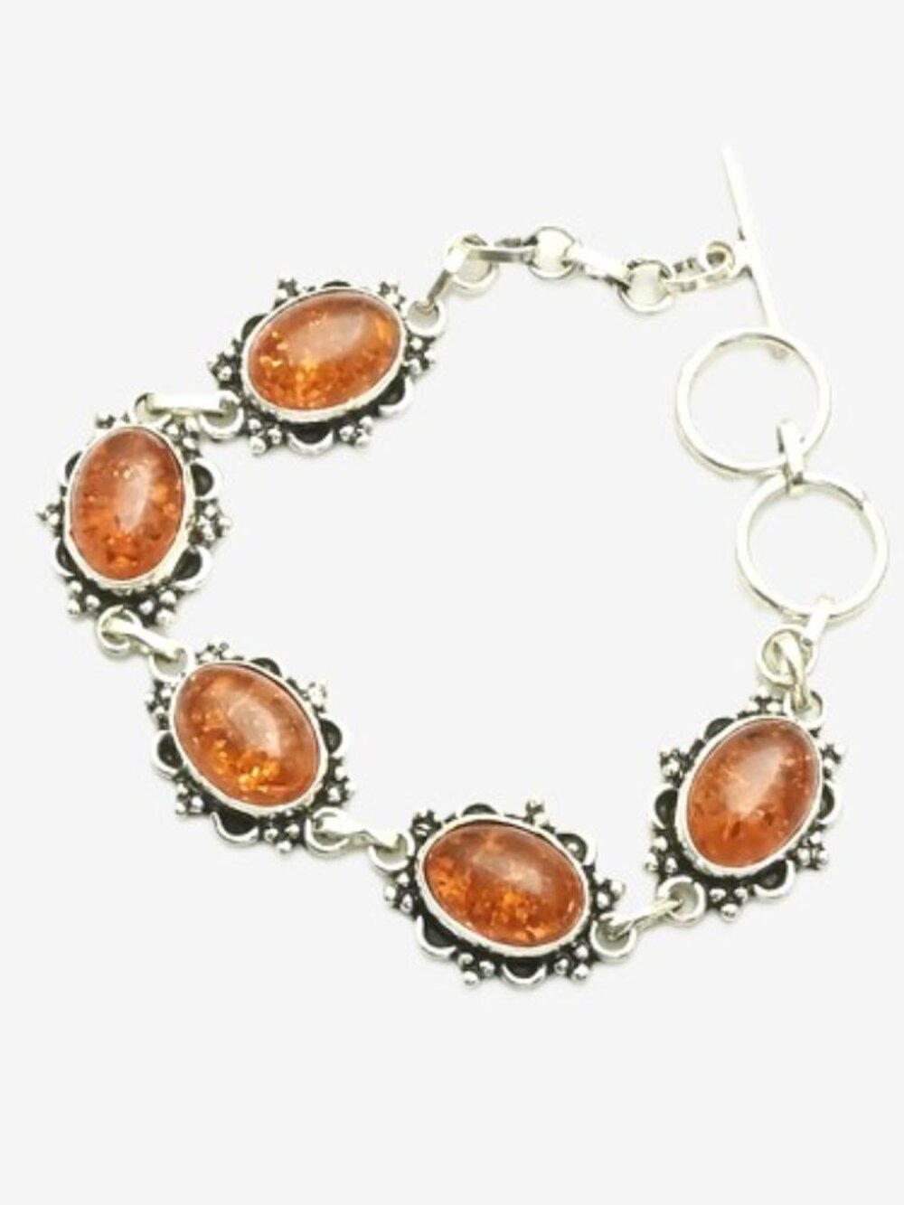 Amber Gemstone Sterling Silver Bracelet Jewelry 27 Gms